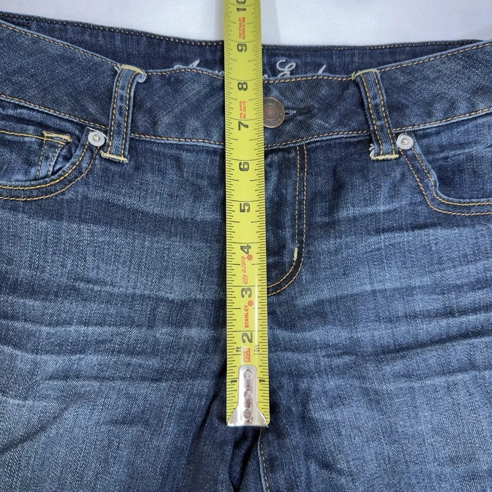 American Eagle Women 10 Stretch Midi Shorts Denim Raw Hem‎ Stretch Dark Wash Low
